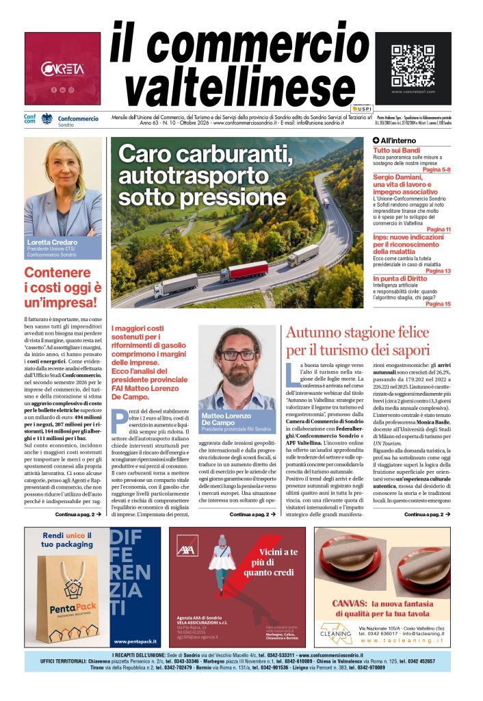 È ONLINE “IL COMMERCIO VALTELLINESE” DI OTTOBRE